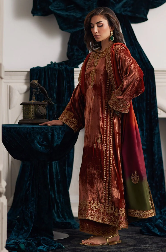 Winter 3PC Velvet Embroidered Suit - BFB0655